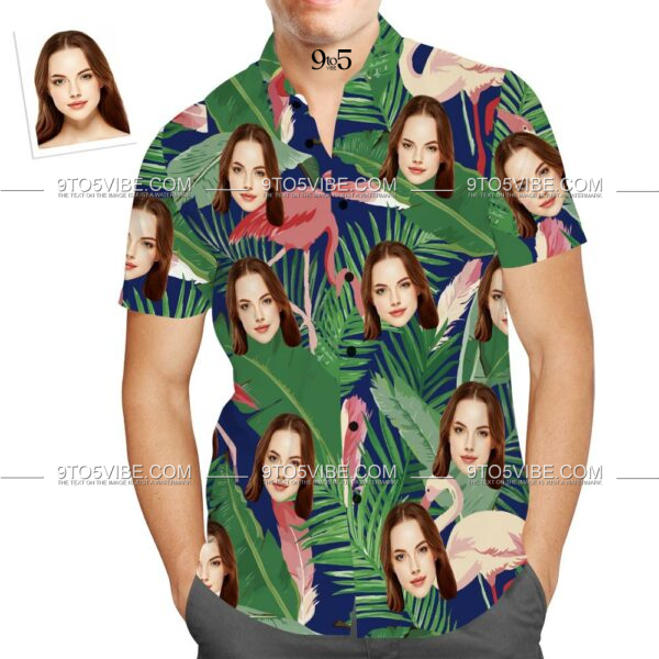 Custom Face Hawaiian Shirt Pink Flamingo Holiday Beach Shirts for Him  - Free Design 9to5vibe