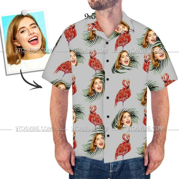 Custom Face Hawaiian Shirt Red Flamingo  - Free Design 9to5vibe