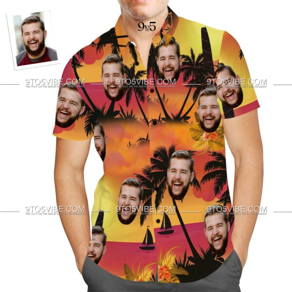 Custom Face Hawaiian Shirt Sunset Coconut Tree Beach Shirt Gift for Men  - Free Design 9to5vibe