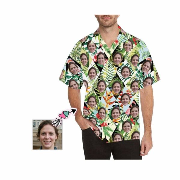 Custom Face Leaves Rhombus Men's All Over Print Hawaiian Shirt - Free Design 9to5vibe