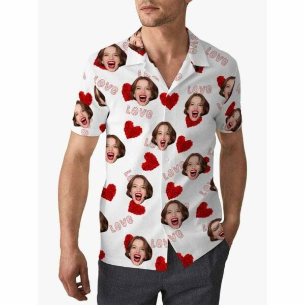 Custom Face Love Heart Men's All Over Print Hawaiian Shirt - Free Design 9to5vibe