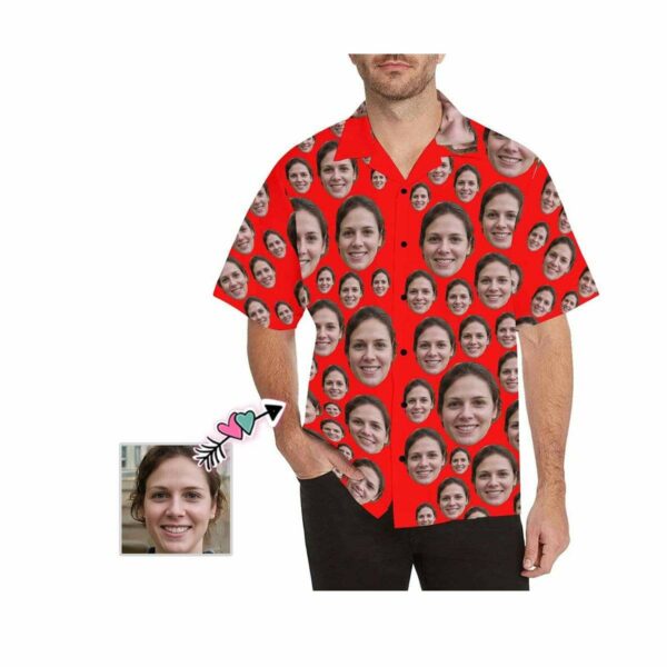 Custom Face Lover Red Men's All Over Print Hawaiian Shirt - Free Design 9to5vibe