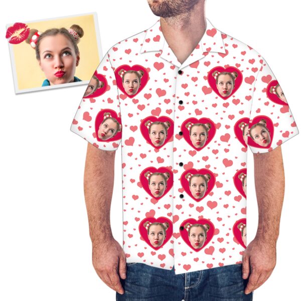 Custom Face Loving Couple Men's All Over Print Hawaiian Shirt  - Free Design 9to5vibe