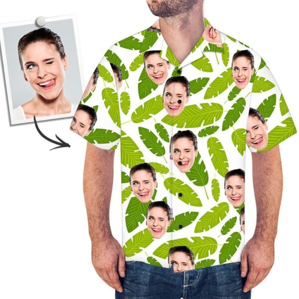 Custom Face Men's Hawaiian Shirt Fresh Green Leaves  - Free Design 9to5vibe