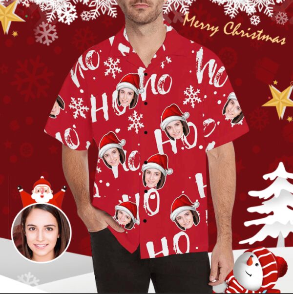 Custom Face On Funny Ho Ho Ho Red Hawaiian Shirts  - Free Design 9to5vibe