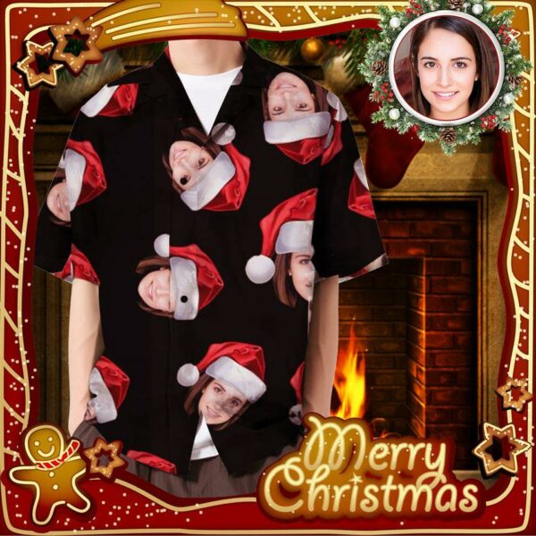 Custom Face On Santa Head Black Hawaiian Shirts  - Free Design 9to5vibe