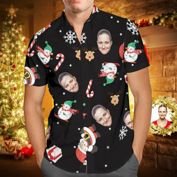 Custom Face Personalised Christmas Hawaiian Shirt Snowman Skiing Candy Cane Holiday Gifts  - Free Design 9to5vibe