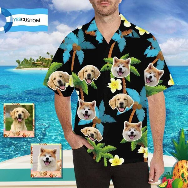 Custom Face Pet Blue Coconut Tree Men's All Over Print Hawaiian Shirt - Free Design 9to5vibe