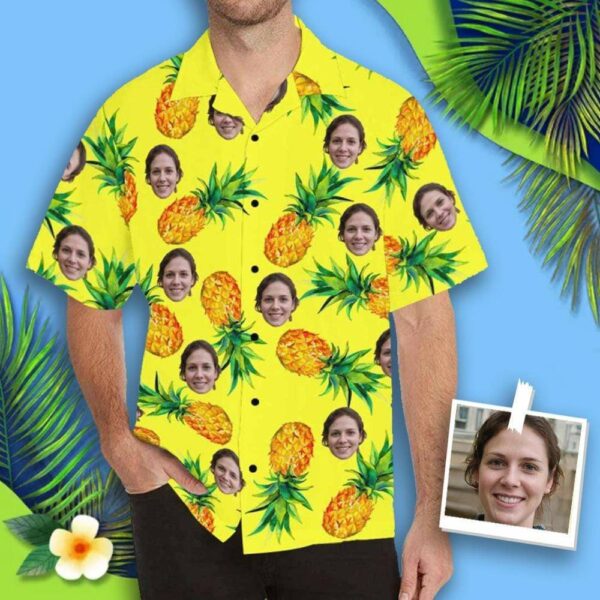 Custom Face Pineapple Yellow Girlfriend Men's All Over Print Hawaiian Shirt  - Free Design 9to5vibe