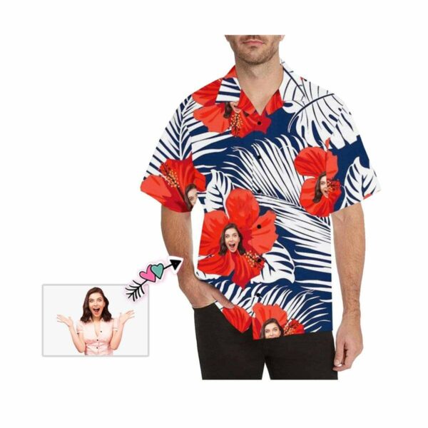 Custom Face Red Flowers Men's Hawaiian Shirt  - Free Design 9to5vibe