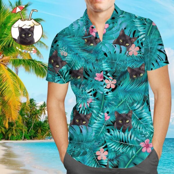 Custom Face Shirt Men's Hawaiian Shirt Black Cat  - Free Design 9to5vibe