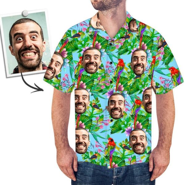 Custom Face Shirt Men's Hawaiian Shirt Colorful Parrot  - Free Design 9to5vibe