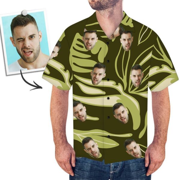 Custom Face Shirt Men's Hawaiian Shirt Dark Green  - Free Design 9to5vibe