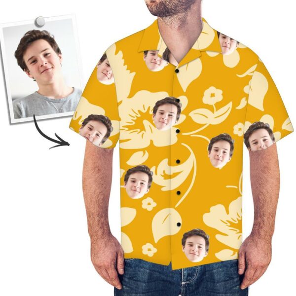 Custom Face Shirt Men's Hawaiian Shirt Dark Yellow Flower  - Free Design 9to5vibe