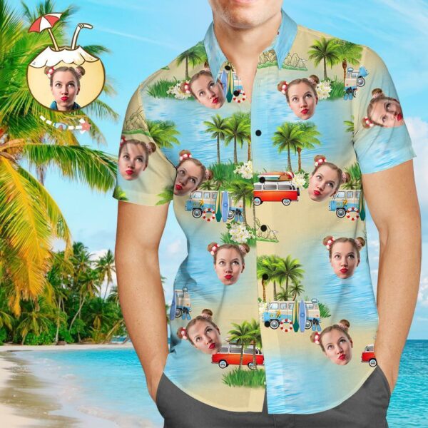 Custom Face Shirt Men's Hawaiian Shirt Island Vacation  - Free Design 9to5vibe