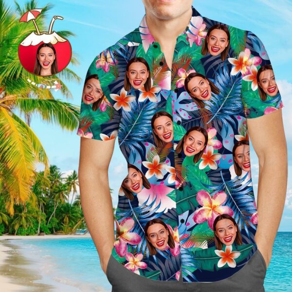 Custom Face Shirt Men's Hawaiian Shirt Personalized Photo Colorful Flowers Tshirts - Free Design 9to5vibe