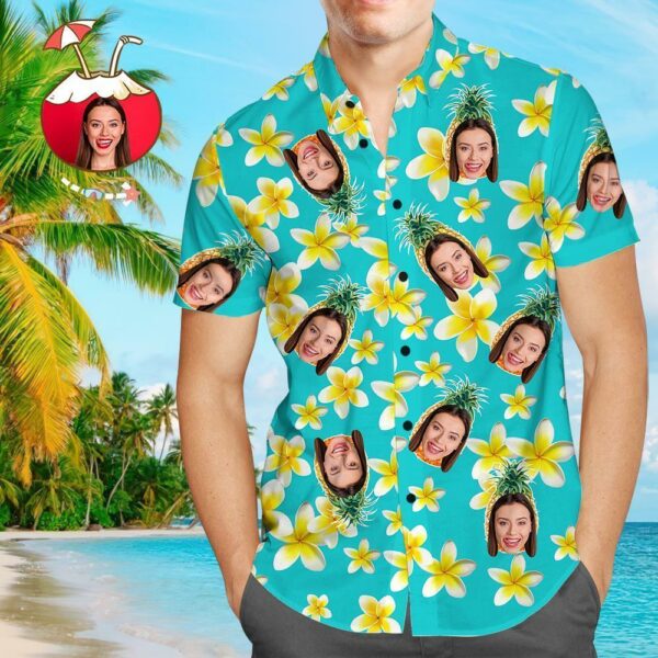 Custom Face Shirt Men's Hawaiian Shirt Personalized Photo Pineapple and Flower  - Free Design 9to5vibe