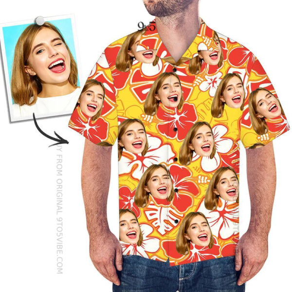 Custom Face Shirt Men's Hawaiian Shirt Red And yellow  -  Unique Beach Shirt  - Free Design 9to5vibe