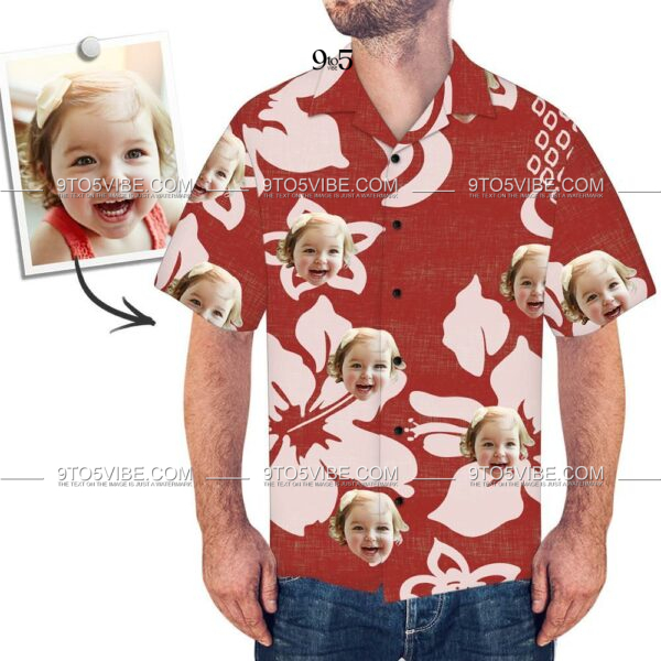 Custom Face Shirt Men's Hawaiian Shirt Red Flower  - Free Design 9to5vibe