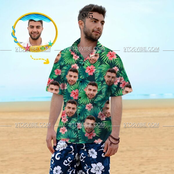 Custom Face Shirt Men's Hawaiian Shirt Red Flowers - Free Design 9to5vibe