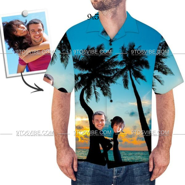 Custom Face Shirt Men's Hawaiian Shirt Sea Palm - Free Design 9to5vibe