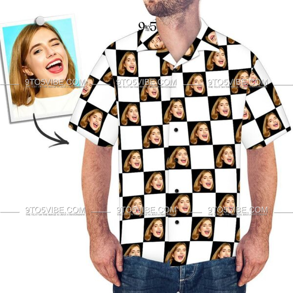 Custom Face Shirt Men's Hawaiian Shirt Square Grid - Free Design 9to5vibe