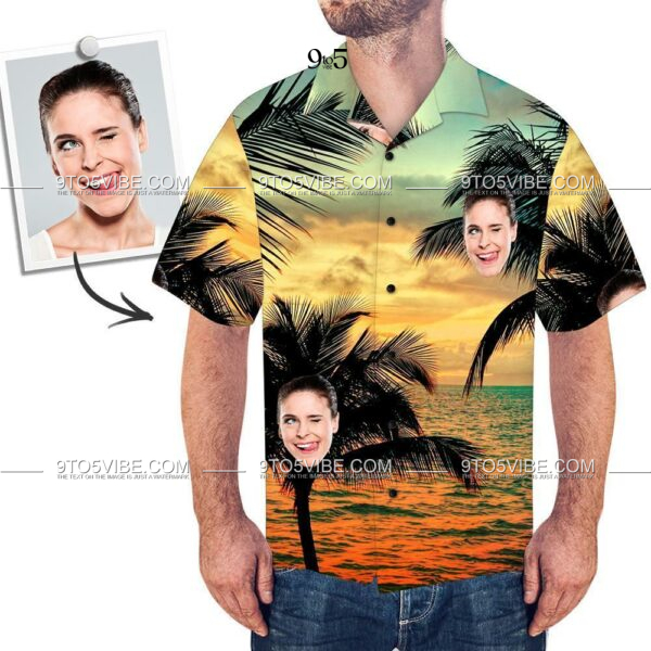 Custom Face Shirt Men's Hawaiian Shirt Sunset Palm - Free Design 9to5vibe