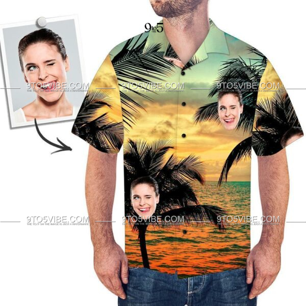 Custom Face Shirt Men's Hawaiian Shirt Sunset Palm  -  Unique Beach Shirt  - Free Design 9to5vibe