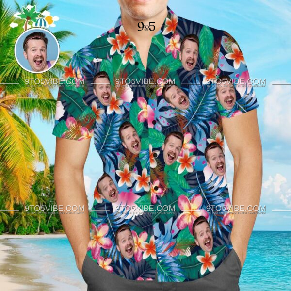 Custom Face Shirt Men's Hawaiian Shirt with Text Personalized Photo Colorful Flowers Tshirts  - Free Design 9to5vibe