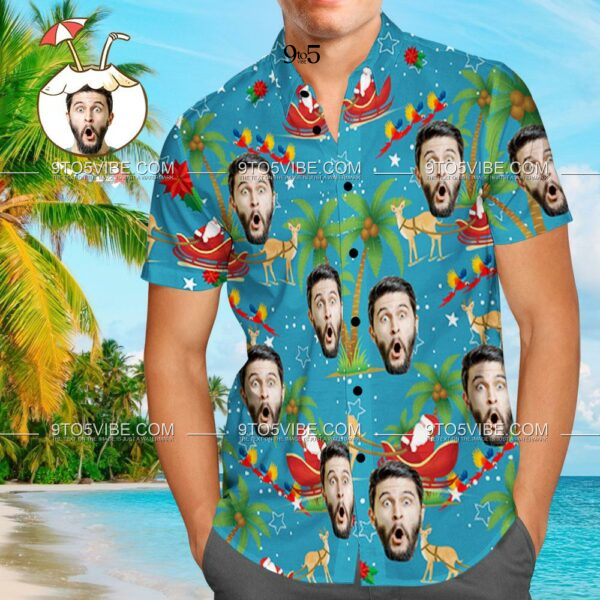 Custom Face Shirt Personalised Photo Men's Hawaiian Shirt Christmas Gift - Santa and Elk  - Free Design 9to5vibe