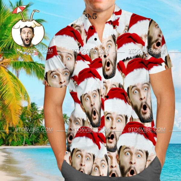 Custom Face Shirt Personalised Photo Men's Hawaiian Shirt Christmas Gift - Santa Face Mash  - Free Design 9to5vibe