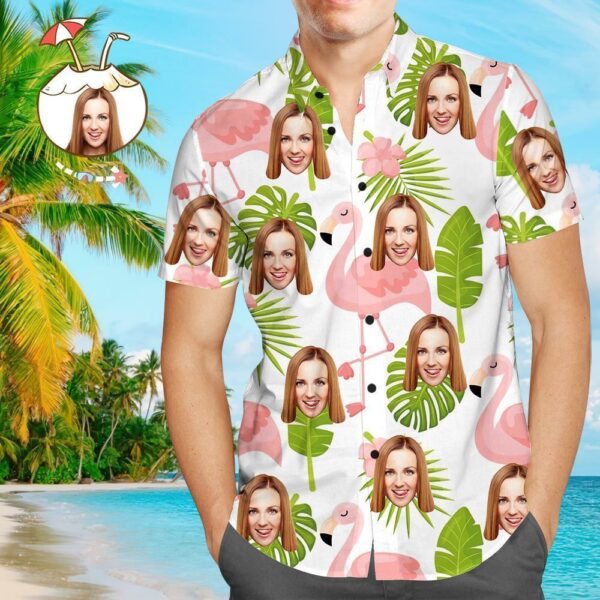 Custom Face Shirt Personalized Photo Men's Hawaiian Shirt Cartoon Flamingo - Free Design 9to5vibe