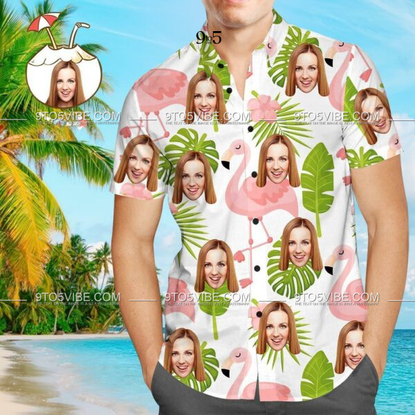 Custom Face Shirt Personalized Photo Men's Hawaiian Shirt Cartoon Flamingo  - Free Design 9to5vibe