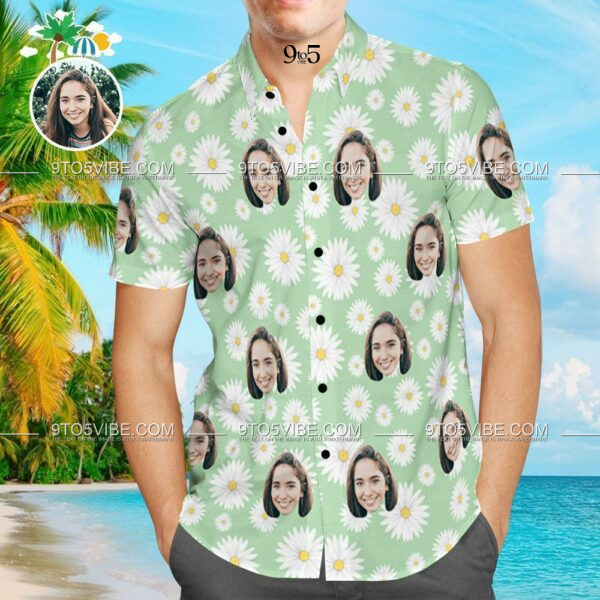 Custom Face Shirt Personalized Photo Men's Hawaiian Shirt Little Daisy Design Aloha Beach Shirt  - Free Design 9to5vibe