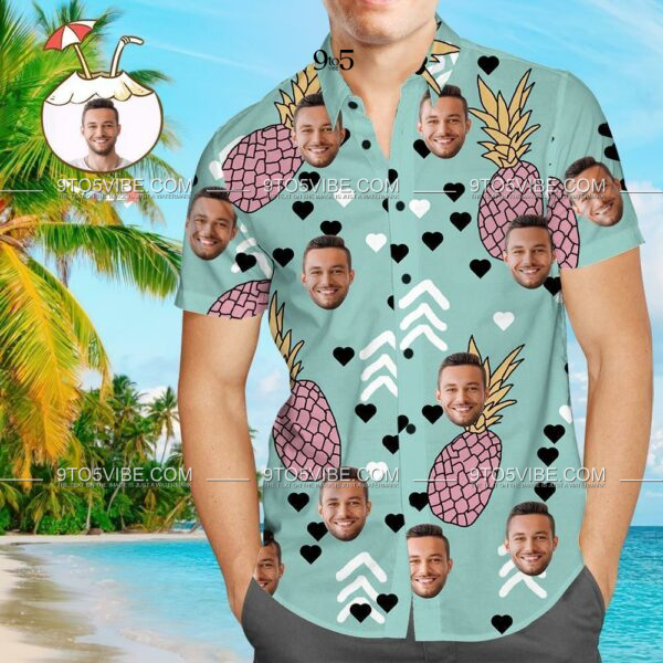 Custom Face Shirt Personalized Photo Men's Hawaiian Shirt Men's Hawaiian Shirt Pineapple and Heart  - Free Design 9to5vibe