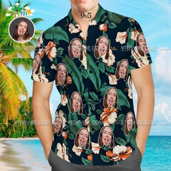 Custom Face Shirt Personalized Photo Men's Hawaiian Shirt Orange Flowers Design Aloha Beach Shirt - Free Design 9to5vibe