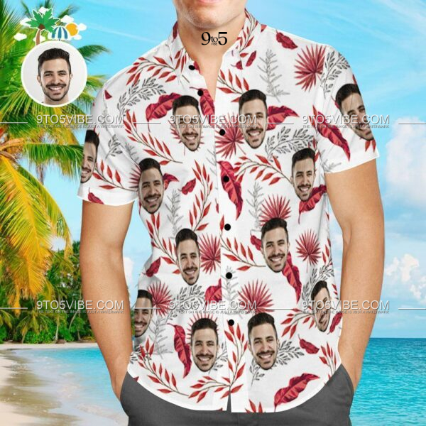 Custom Face Shirt Personalized Photo Men's Hawaiian Shirt Red Leaves Design Aloha Beach Shirt  - Free Design 9to5vibe