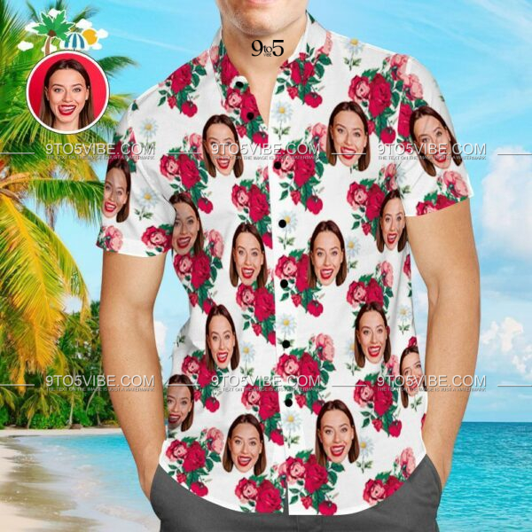 Custom Face Shirt Personalized Photo Men's Hawaiian Shirt Rose Flower  - Free Design 9to5vibe