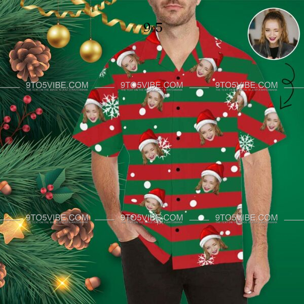 Custom Face Stripe Christmas Men's Hawaiian Shirt  - Free Design 9to5vibe