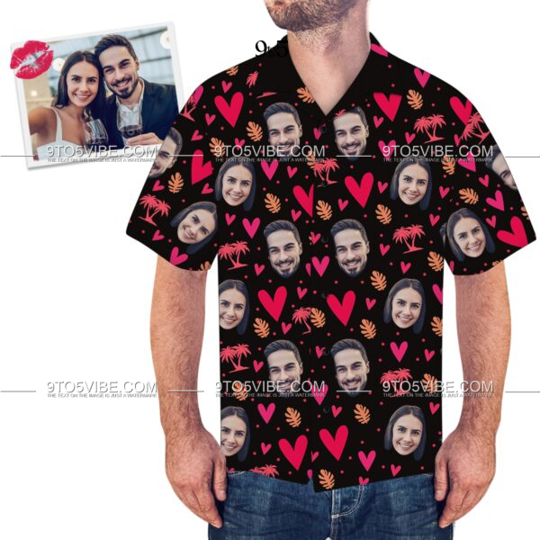 Custom Face Tree And Leaves Love Heart Men’S Hawaiian Shirt | For Men & Women | Adult | Hwp1056 - Free Design 9to5vibe