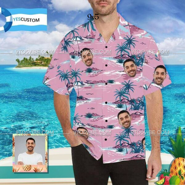 Custom Face Trees Pink Men's All Over Print Hawaiian Shirt - Free Design 9to5vibe