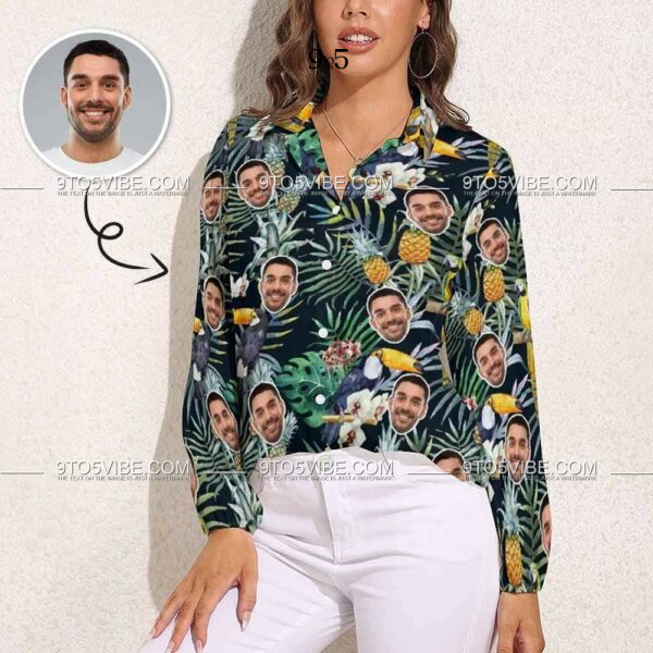 Custom Face Tropical Jungle Vntage Casual Long Sleeve Hawaiian Shirts  - Free Design 9to5vibe