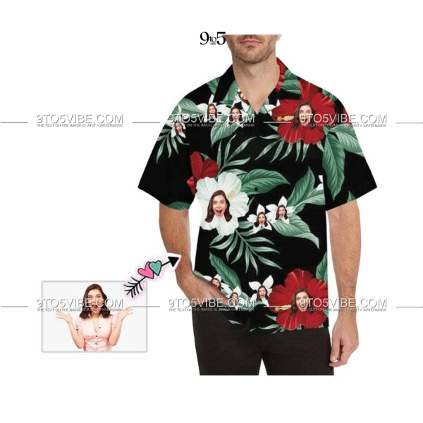 Custom Face White Flowers Men's Hawaiian Shirt  - Free Design 9to5vibe