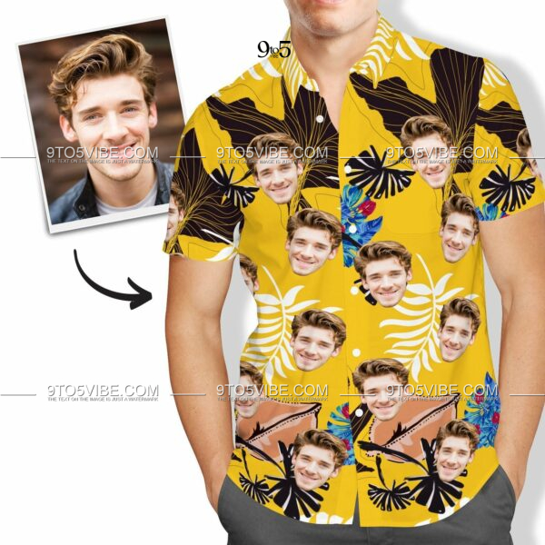 Custom Face Yellow & Black Men's All Over Print Hawaiian Shirt  - Free Design 9to5vibe