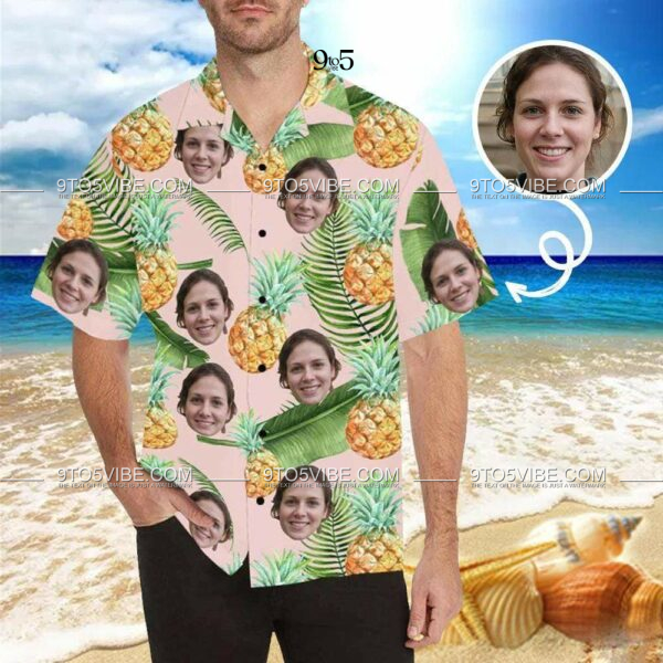 Custom Face Yellow Pineapple Men's All Over Print Hawaiian Shirt - Free Design 9to5vibe