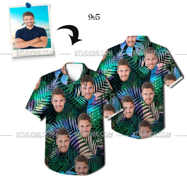 Custom Photo Hawaiian Shirts - Neon Tropical Leaves - Custom Face Shirt All Over  - Free Design 9to5vibe