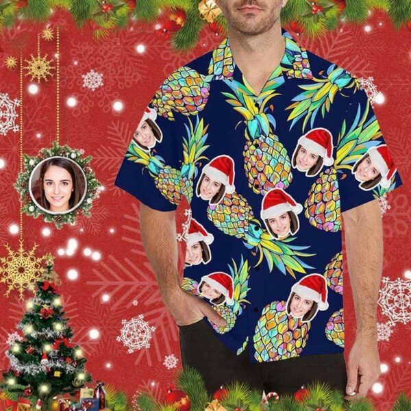 Funny Custom Face Merry Christmas Pineapple Red Unisex Hawaiian Shirts - Free Design 9to5vibe