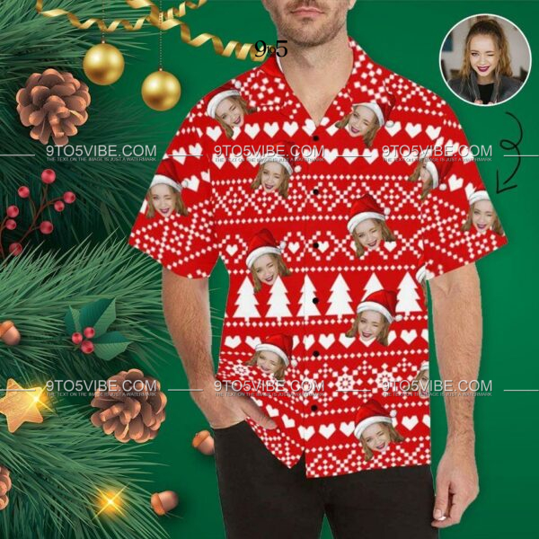 Funny Custom Face Merry Christmas Red Unisex Hawaiian Shirts - Free Design 9to5vibe