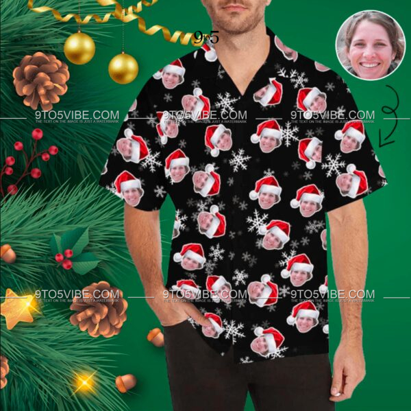 Funny Custom Face Santa Claus Black Unisex Hawaiian Shirts - Free Design 9to5vibe