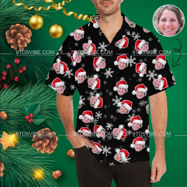 Funny Custom Face Santa Claus Black Unisex Hawaiian Shirts - Free Design 9to5vibe